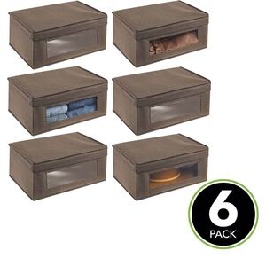 NEW Set Of 6 Stackable Slim Shelf Storage Organizer Box with Window/Attached Lid